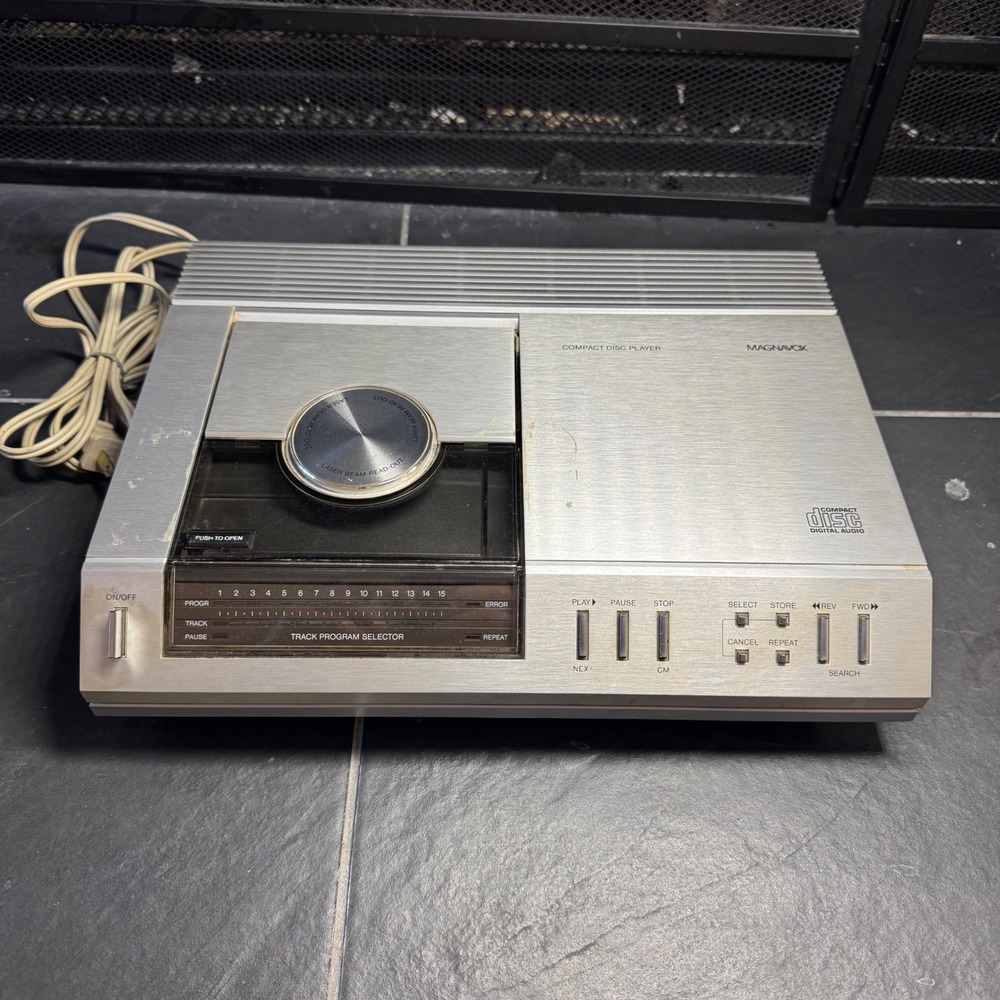 RARE Magnavox FD1000SL01 Vintage Compact Disc Player Silver Top Loading - Works